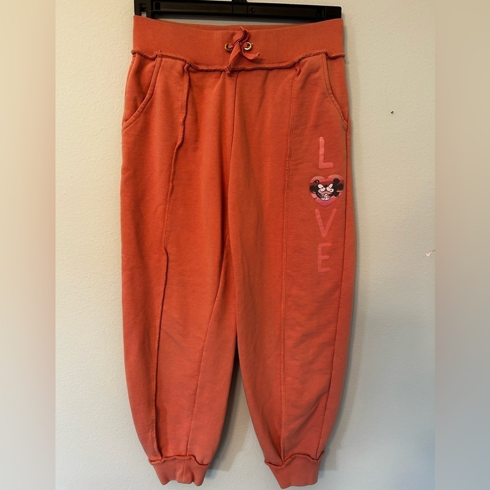 Disney joggers Sweatpants Mickey Minnie Girls Size 9/10 Cuffed Pink Athletic